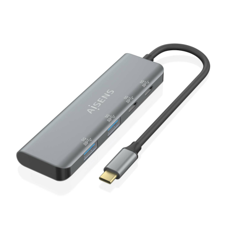 Hub USB Tipo-C Aisens A109-0763- 2xUSB- 2xUSB Tipo-C- Gris