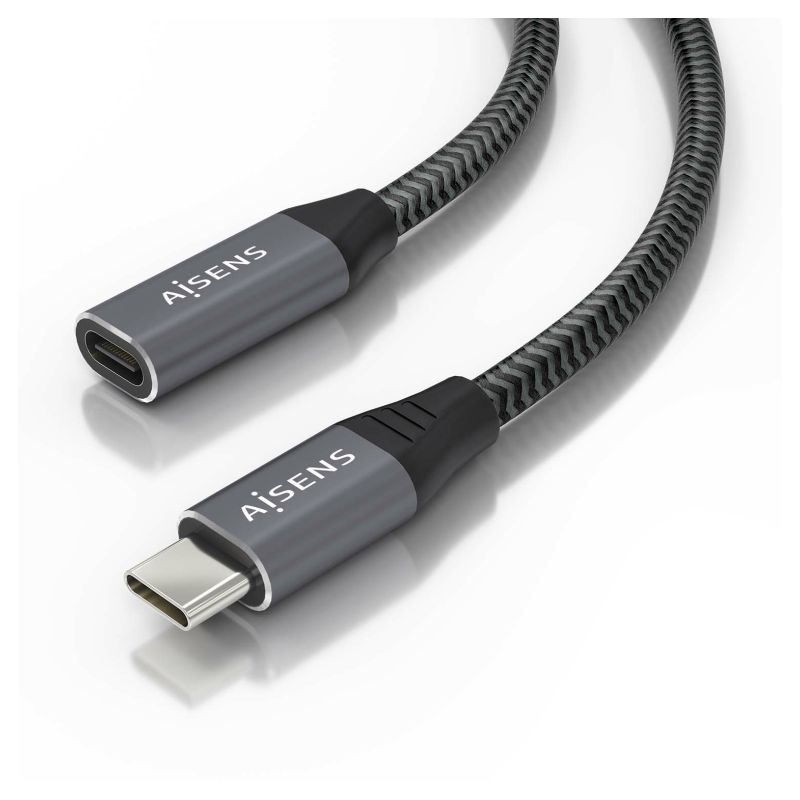 Cable Alargador USB 3-2 Aisens A107-0636- USB Tipo-C Macho - USB Tipo-C Hembra- Hasta 100W- 20Gbps- 2m- Gris