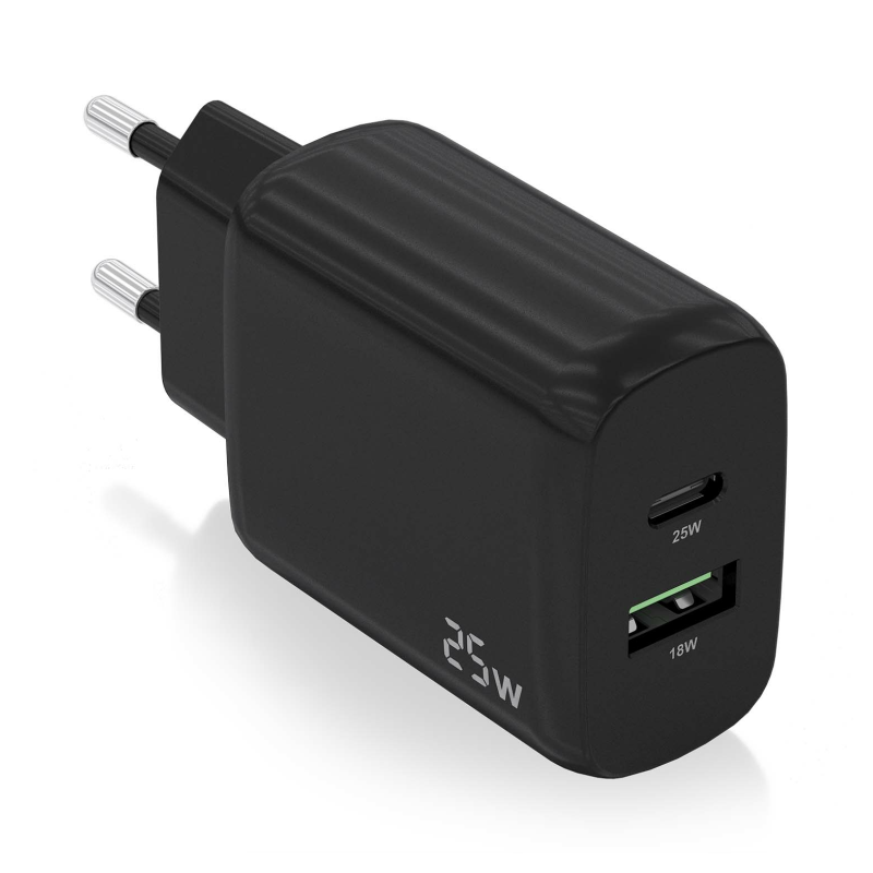 CARGADOR AISENS 25W 1XUSB-C PD3-0 1XUSB-A QC3-0 NEGRO