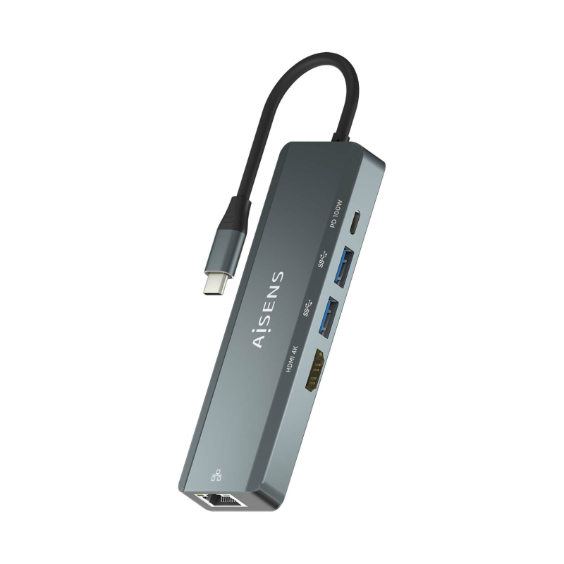 HUB AISENS 5 EN 1 USB-C A 1XHDMI 1XRJ45 2XUSB 1XPD 15CM