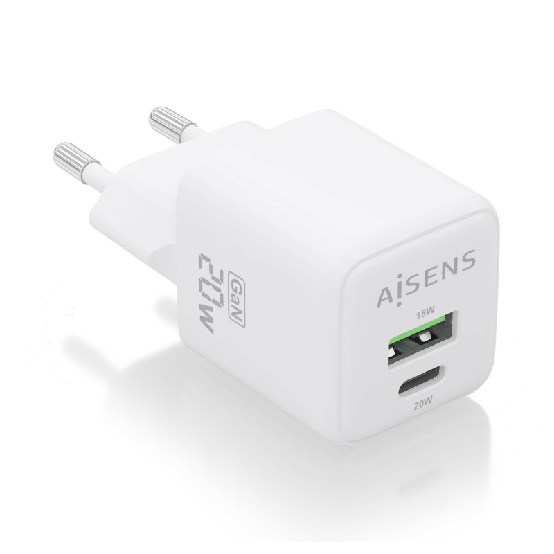 CARGADOR AISENS GAN 20W 1XUSB-C PD3-0 QC4-0 1XUSB-A QC3-0 BLANCO