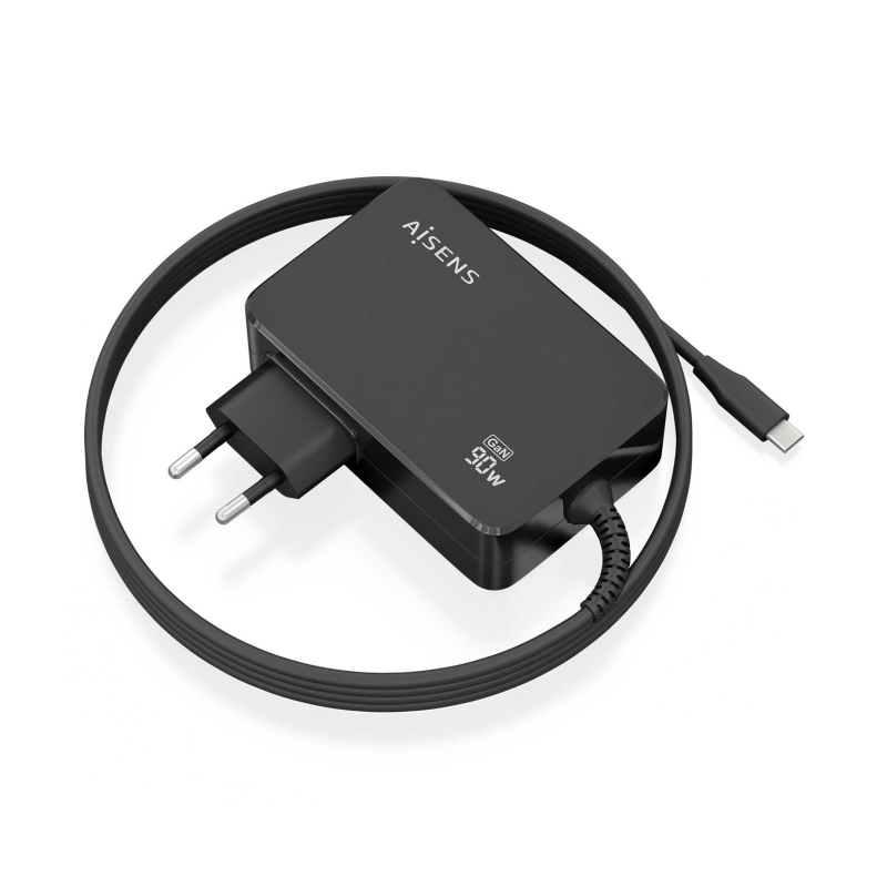 Cargador Gan de Pared Aisens ASCH-1PD90WL034-BK- 1xUSB Tipo-C + Cable 1-8m- 90W