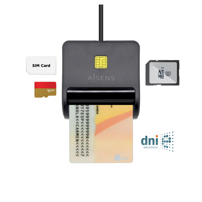 LECTOR DE TARJETA AISENS DNI SIM SD Micro SD MMC RS-MMC MMC Micro NEGRO