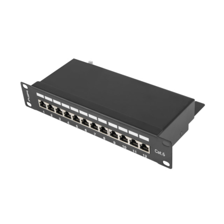 PATCH PANEL LANBERG 12 PUERTOS 1U 10" CAT-6 BLINDADO NEGRO