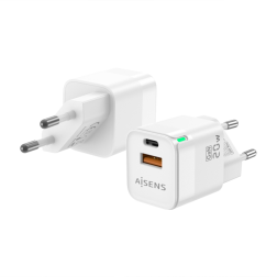 CARGADOR GAN AISENS 20W 1XUSB-C PD3-0 QC4-0 1XUSB-A QC3-0 BLANCO