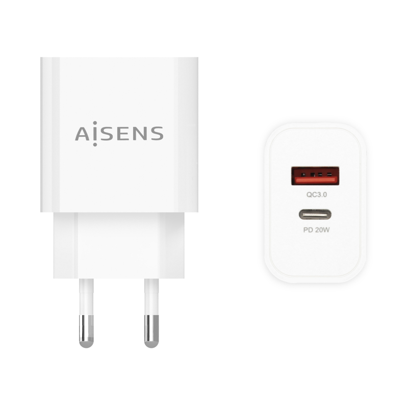 Cargador de Pared Aisens A110-0681- 1xUSB Tipo-C- 1xUSB- 20W