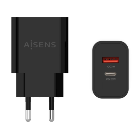 Cargador de Pared Aisens A110-0682- 1xUSB Tipo-C- 1x USB- 20W