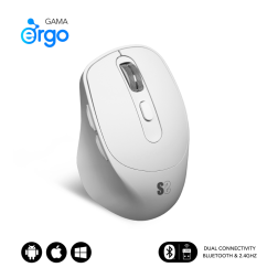 Ratón Ergonómico Inalámbrico por Bluetooth- 2-4GHz Subblim Comfort Ergo Dual Battery- Batería recargable- Hasta 2400 DPI- Blanco