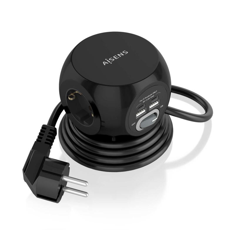 REGLETA ENCHUFES AISENS 3 TOMAS + 2XUSB-C, 2XUSB-A 1-4M NEGRO