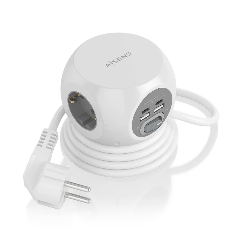 REGLETA ENCHUFES AISENS 3 TOMAS + 2XUSB-C, 2XUSB-A 1-4M BLANCO