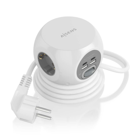 Regleta con Interruptor Aisens ASPS-2A2C04-W- 3 Tomas de Corriente- 2 USB Tipo-C- 2 USB- Cable 1-4m- Blanco