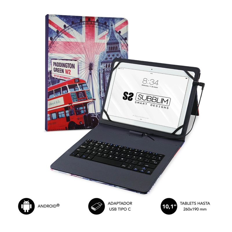 FUNDA TABLET SUBBLIM KEYTAB USB 10,1" ENGLAND