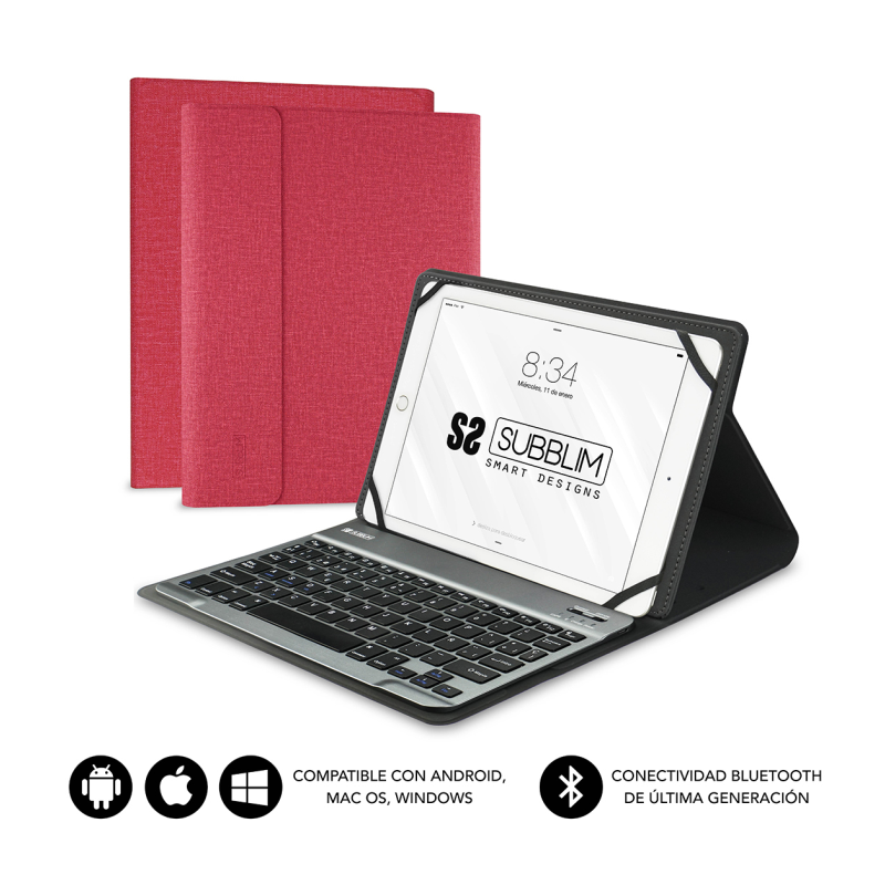 Funda con Teclado Subblim Keytab Pro Bluetooth para Tablets de 10-1"-10-8"- Roja