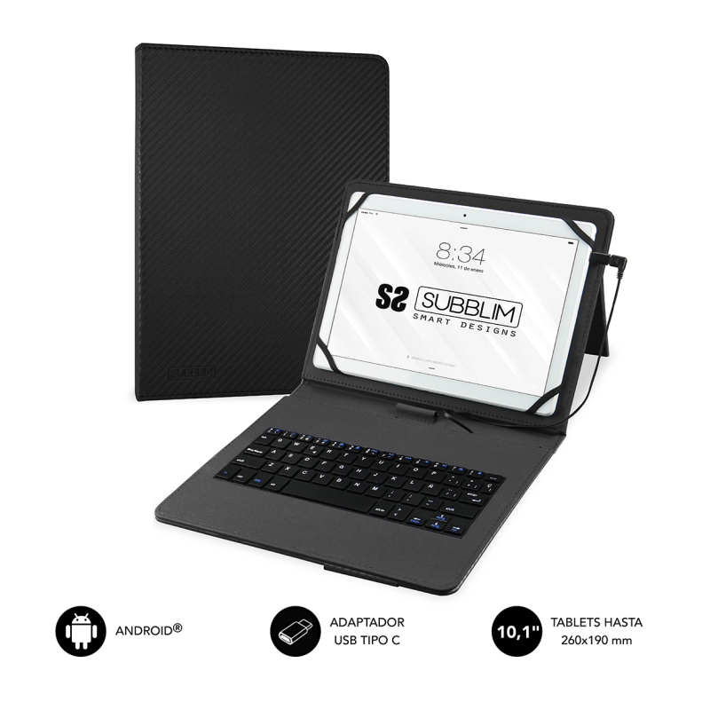 Funda con Teclado Subblim Keytab Pro USB para Tablets de 10-1"-11"- Negra