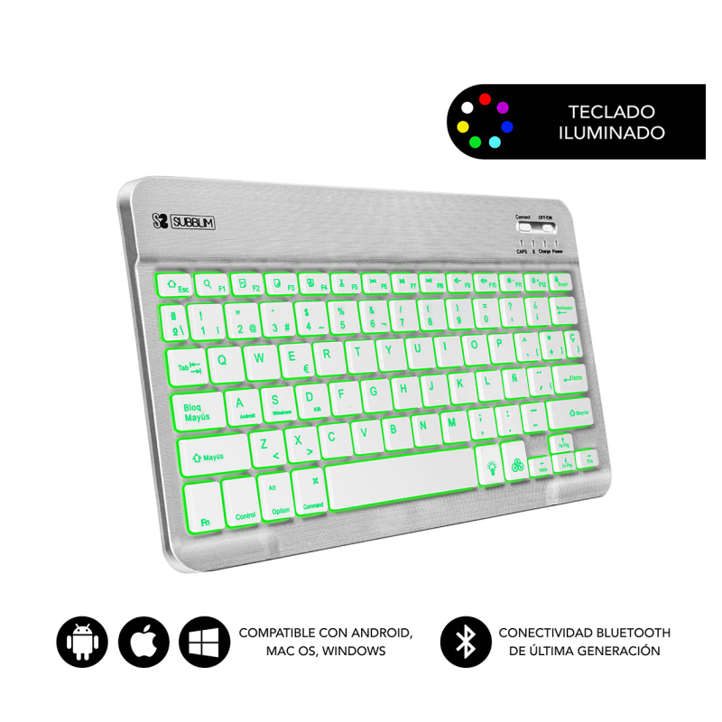 Teclado Compacto Inalámbrico por Bluetooth Subblim Smart Backlit- Plata