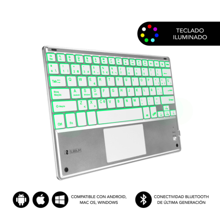 TECLADO TABLET SUBBLIM SMART BACKLIT BT KEYBOARD TOUCHPAD SILVER