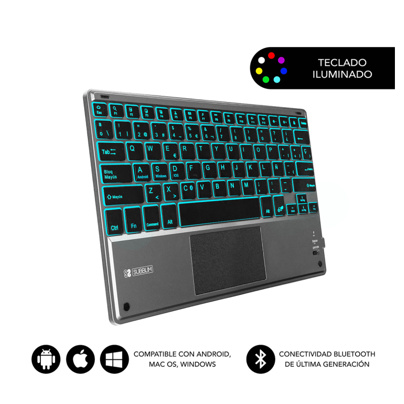 Teclado Compacto Inalámbrico por Bluetooth Subblim Touchpad Smart Blacklit- Gris