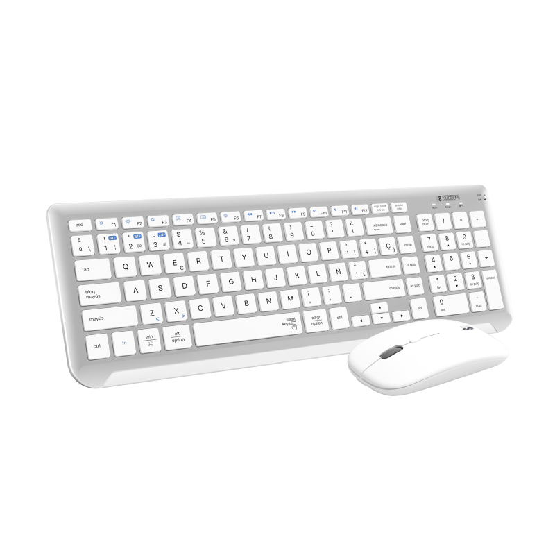 Teclado y Ratón Inalámbrico Subblim Combo Dual Prestige Extendido- Blanco y Plata