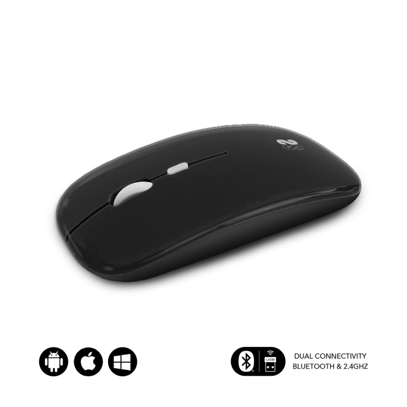 RATON SUBBLIM DUAL FLAT MOUSE BLACK RECHARGEABLE