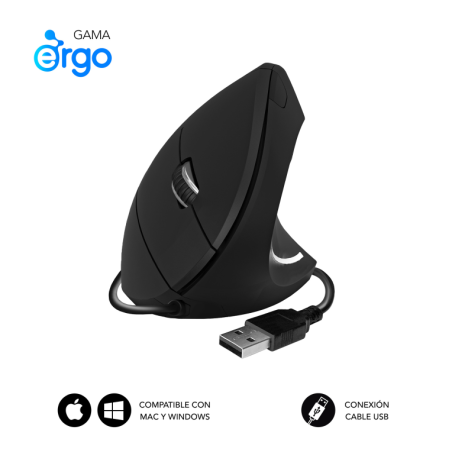 Ratón Ergonómico Subblim Glide Vertical Ergo Wired- Hasta 1600 DPI- Negro