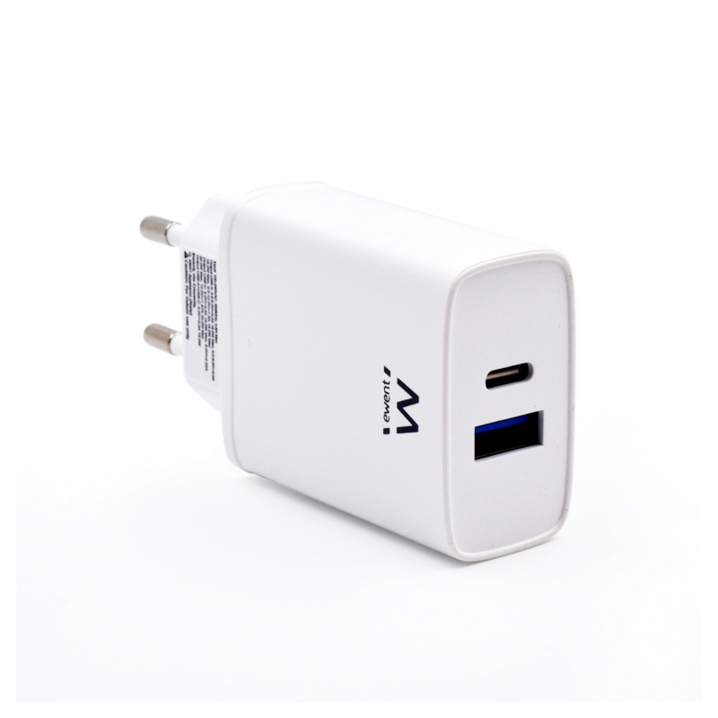 CARGADOR MOVIL EWENT CARGA RAPIDA PUERTOS USB-C Y USB-A 20W BLANCO