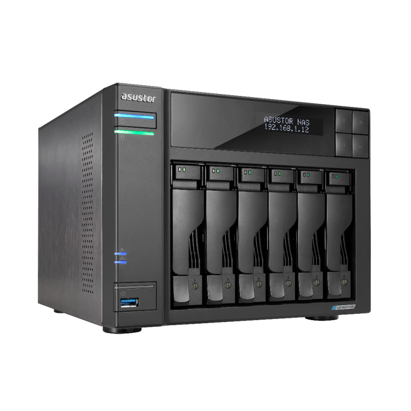 NAS ASUSTOR TOWER 6 BAY NAS QUAD-CORE 2-0GHZ DUAL 2-5GBE PORTS 8GB RAM DDR4