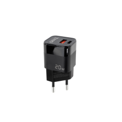 CARGADOR PARED USB-C-PD + USB-A-QC 20W NEGRO