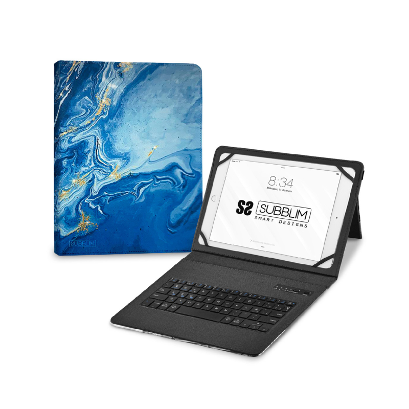 Funda con Teclado Subblim Keytab Pro Bluetooth para Tablets de 9"-11"- Marmol Azul