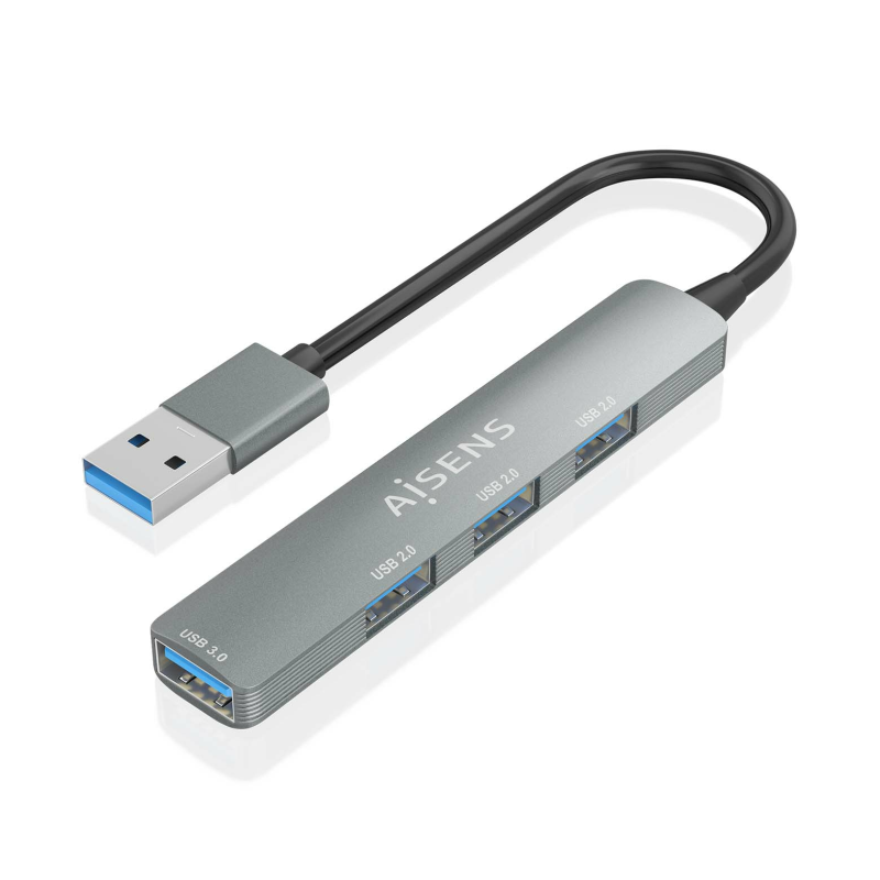 HUB AISENS USB 3-0 ALUMINIO 1XUSB3-0 A-H 3XUSB2-0 A-H GRIS 10CM