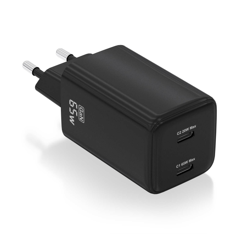 CARGADOR AISENS GAN 65W 2XUSB-C PD3-0 QC4-0 NEGRO