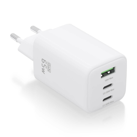 CARGADOR AISENS GAN 65W 2XUSB-C PD3-0 QC4-0 1XUSB-A QC3-0 BLANCO