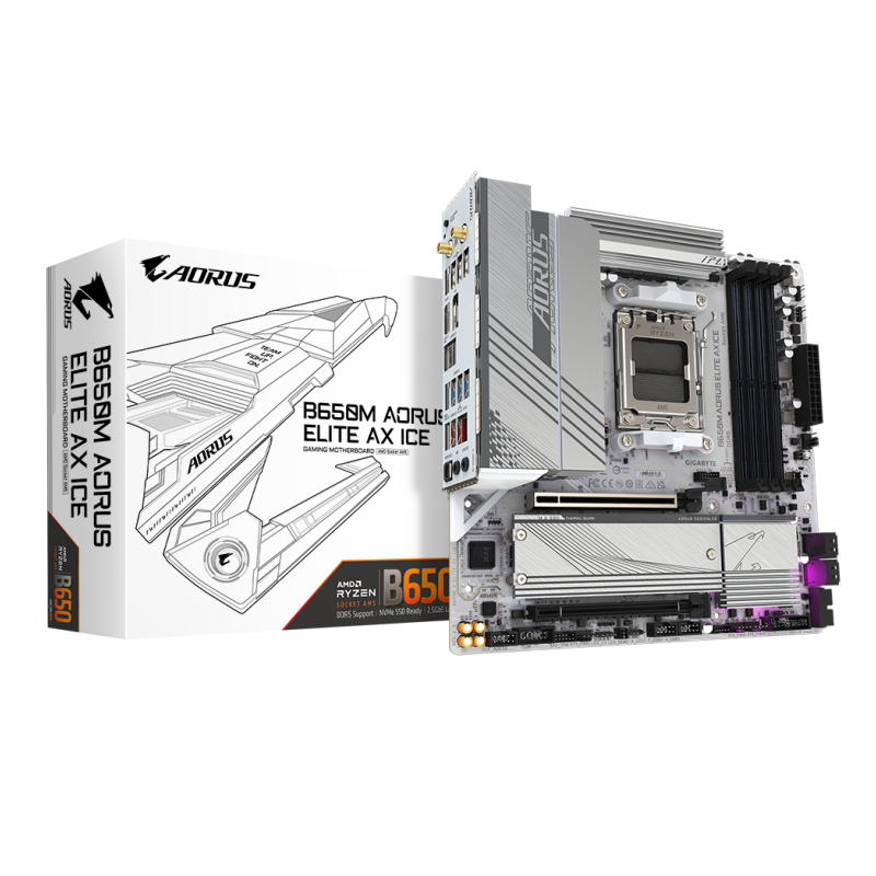 PLACA BASE GIGABYTE B650M A ELITE AX ICE AM5 ATX 4XDDR5