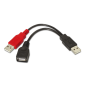 Cable USB 2-0 + Alimentación Aisens A101-0030- USB Hembra + USB Macho - USB Macho- 15cm- Negro- Rojo