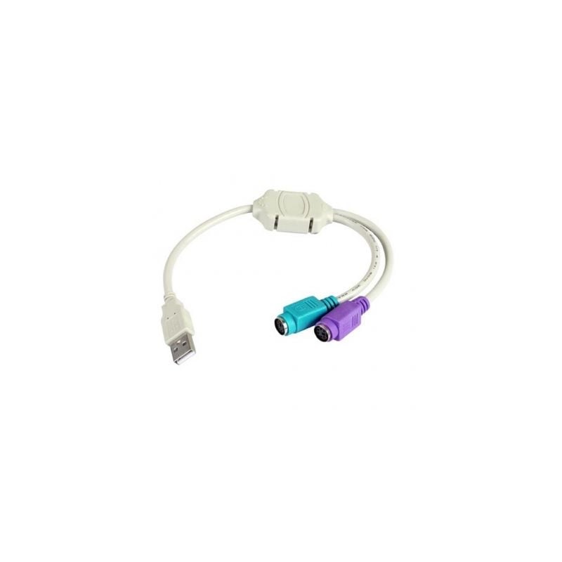 Cable Conversor 3GO C101- USB Macho - 2x PS2 Macho- 10cm- Blanco