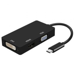 Conversor Aisens A109-0343- USB Tipo-C Macho - DVI Hembra- VGA Hembra - HDMI Hembra- 15cm- Negro