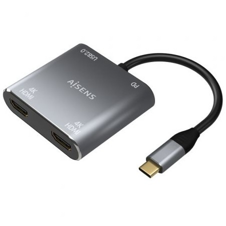 Conversor USB Tipo-C Aisens A109-0625- 2x HDMI 4K SST MST Hembra - USB Tipo-C Macho - USB Hembra - USB Tipo-C Hembra