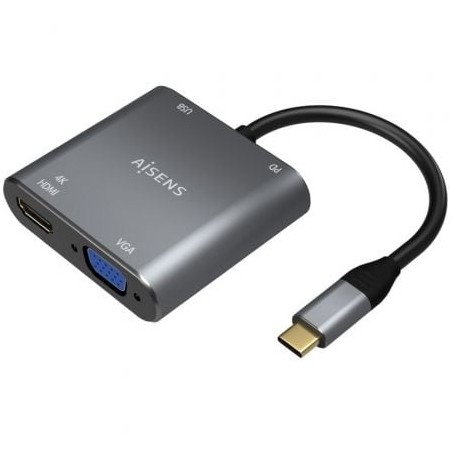 Conversor Aisens A109-0626- HDMI Hembra - VGA Hembra - USB Tipo-C Macho - USB Hembra - USB Tipo-C Hembra- 15cm- Gris