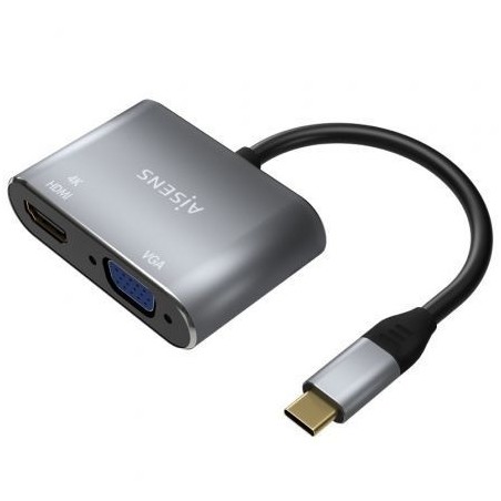 Conversor Aisens A109-0627- HDMI Hembra - VGA Hembra - USB Tipo-C Macho- 15cm- Gris