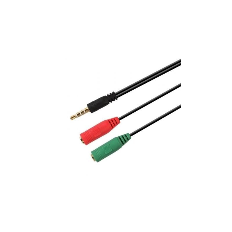 Adaptador Aisens A128-0354- Jack 3-5 Macho - 2x Jack 3-5 Hembra- 20cm- Negro