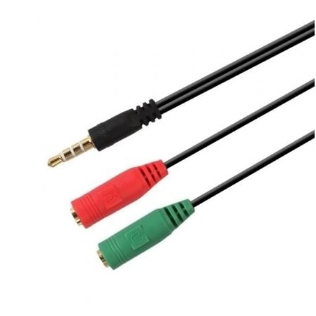 Adaptador Aisens A128-0354- Jack 3-5 Macho - 2x Jack 3-5 Hembra- 20cm- Negro