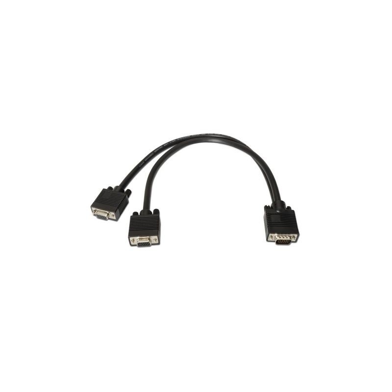 Cable Duplicador SVGA Aisens A113-0081- VGA Macho - 2x VGA Hembra- Hasta 3W- 10Mbps- 45cm- Negro