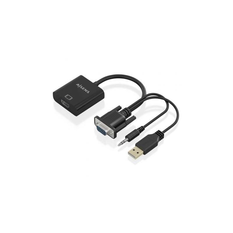 Cable Conversor Aisens A115-0872 SVGA Macho - USB Macho- Jack Macho - HDMI Hembra- 20cm- Negro