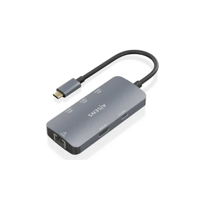 Docking USB Tipo-C Aisens ASUC-6P019-GR- 1xHDMI- 3xUSB- 1xRJ45- 1xUSB Tipo-C PD- Gris