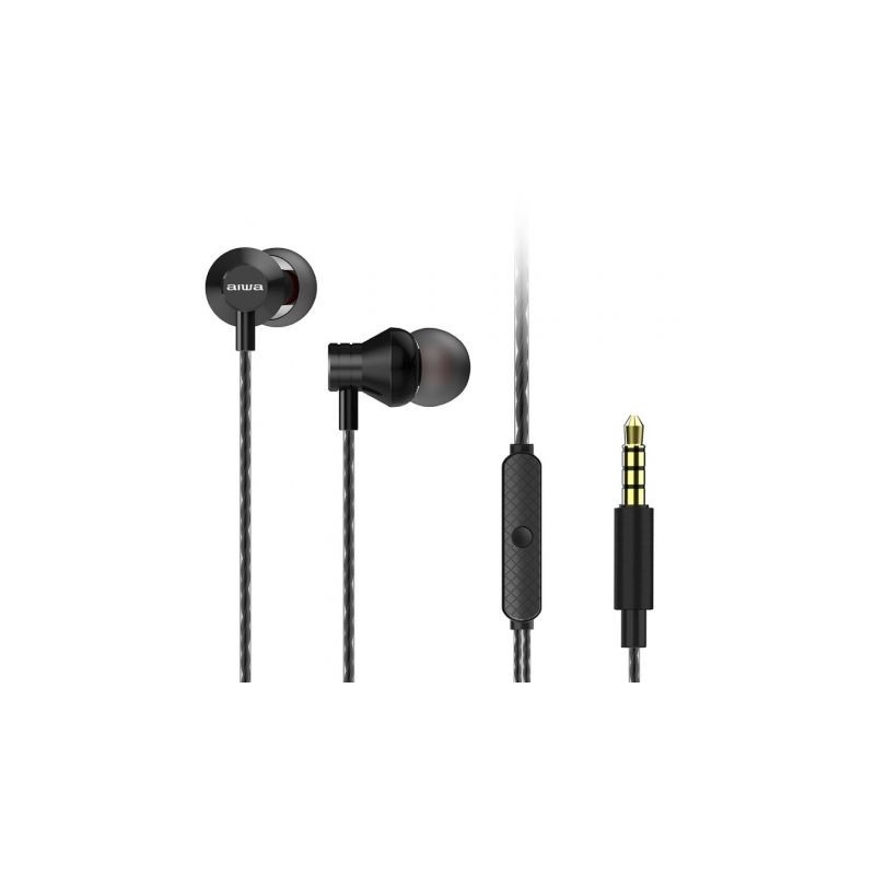 Auriculares Intrauditivos Aiwa ESTM-50BK- con Micrófono- Jack 3-5- Negro