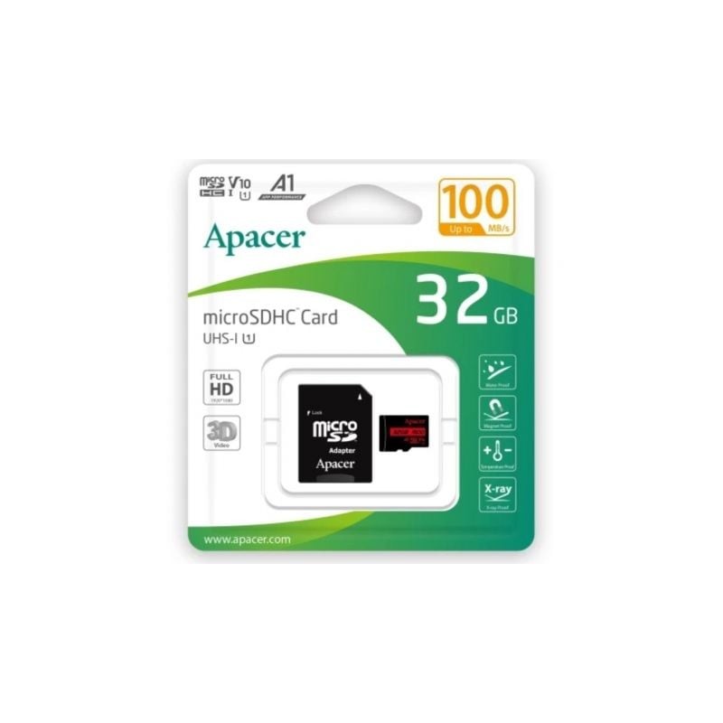 Tarjeta de Memoria Apacer 32GB microSD HC UHS 1 con Adaptador- Clase 10- 100MBs