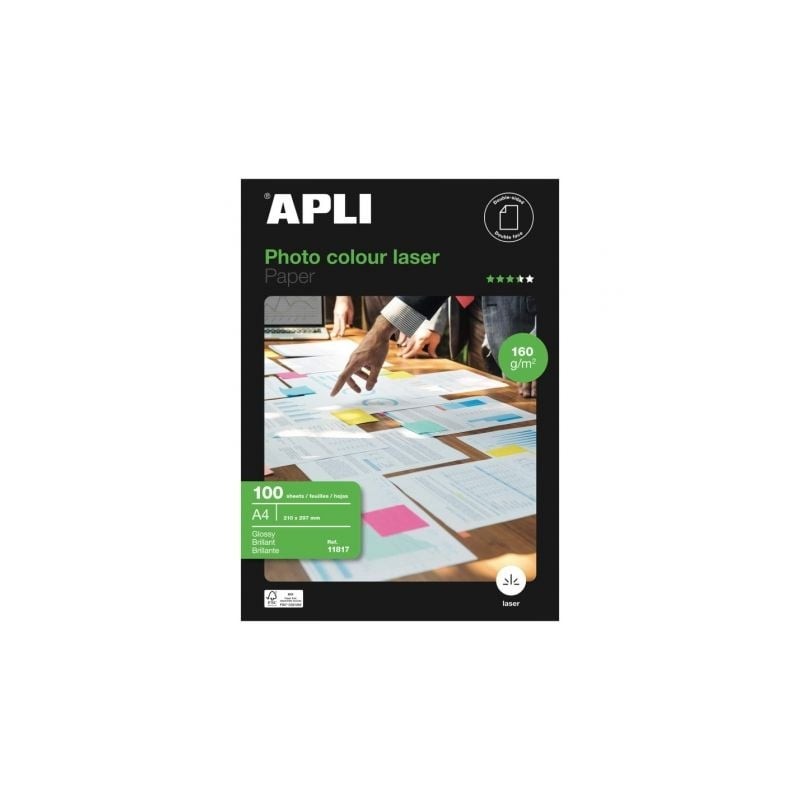 Papel Fotográfico Apli Colour Laser 11817- DIN A4- 160g- 100 Hojas- Brillante