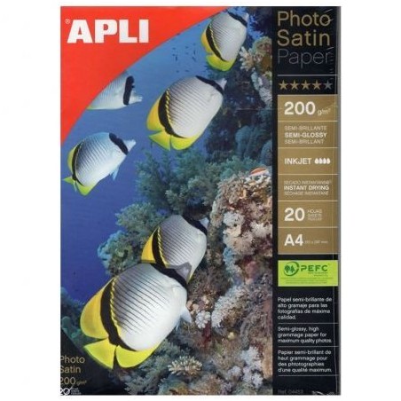 Papel Fotográfico Apli PhotoSatin Paper 04453- DIN A4- 200g- 20 Hojas- Semi Brillante