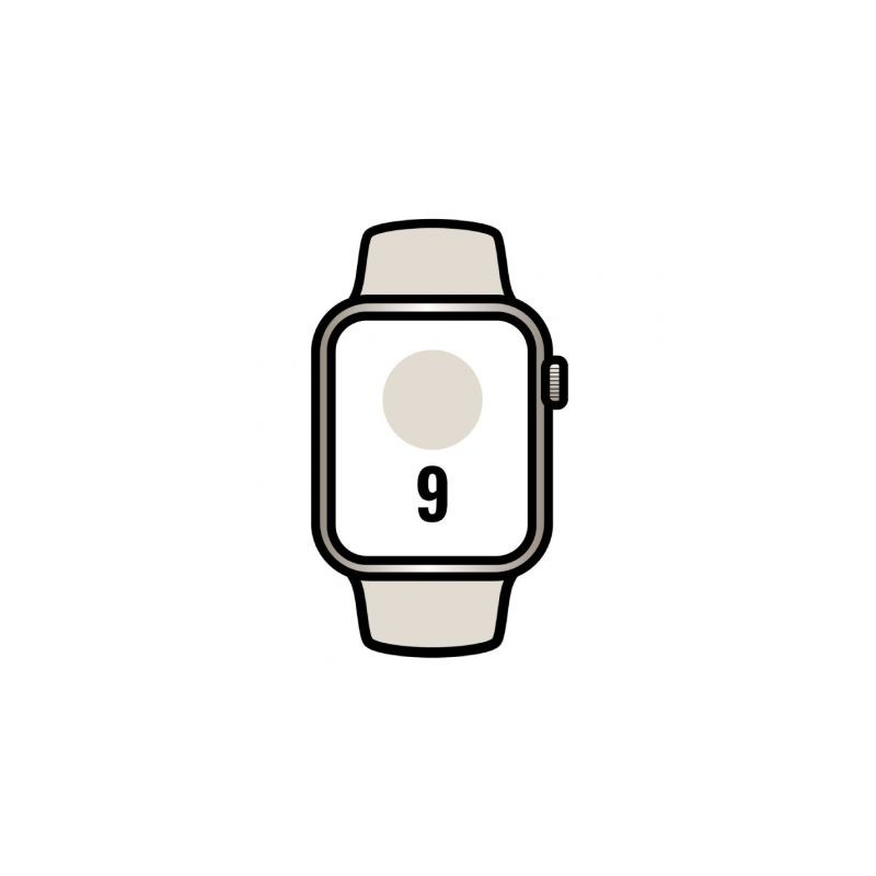 Apple Watch Series 9- GPS- 41mm- Caja de Aluminio Blanco Estrella- Correa Deportiva Blanco Estrella S-M