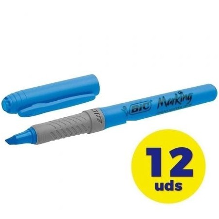 Caja de Marcadores Fluorescentes Bic Marking Highlighter Grip- 12 unidades- Azules