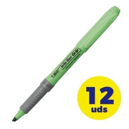 Caja de Marcadores Fluorescentes Bic Brite Liner Grip- 12 unidades- Verdes